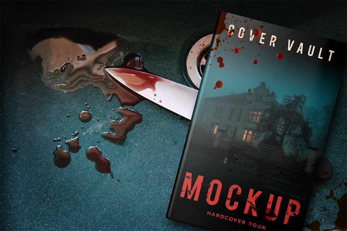 Hardback Horror Blood Book Cover Mockup